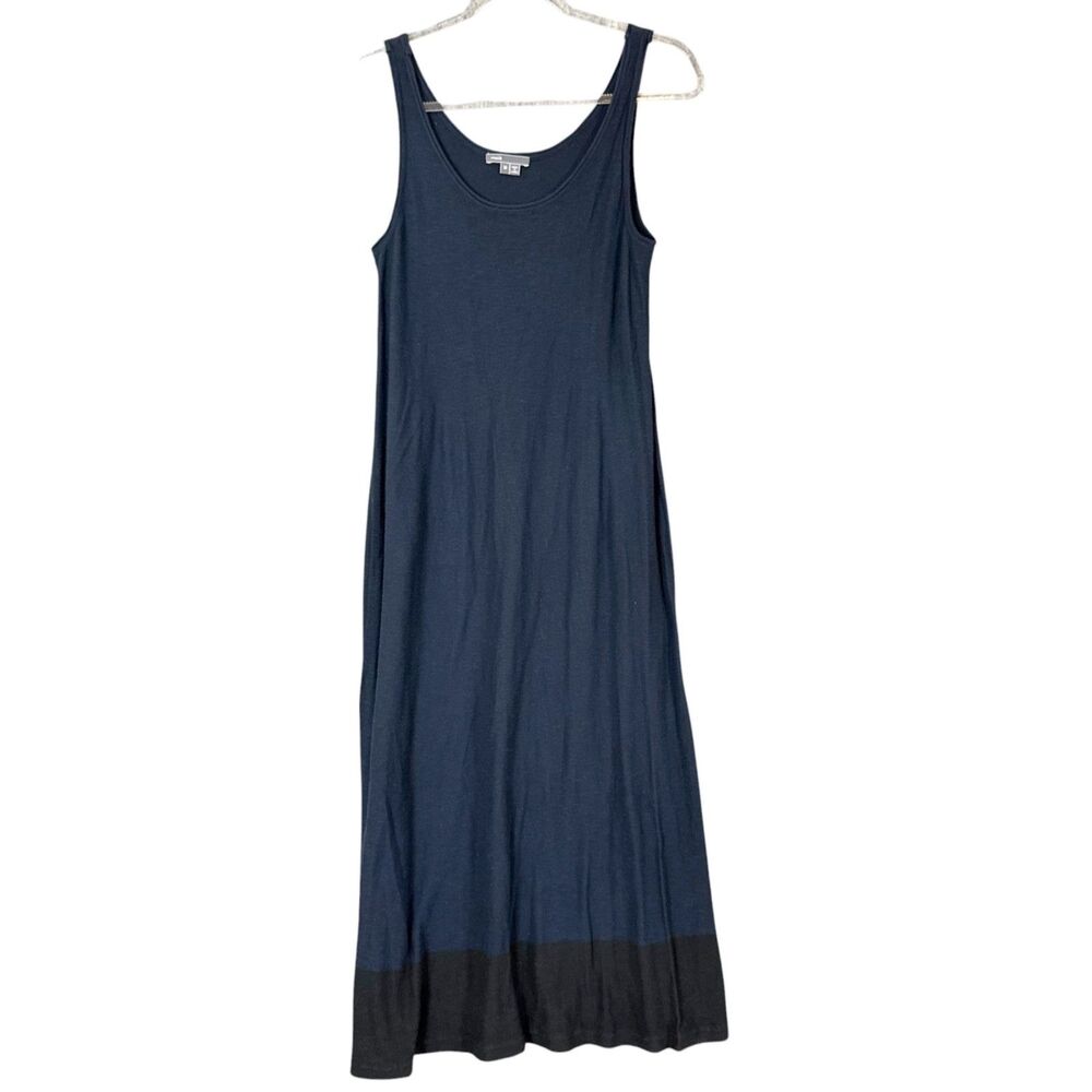 Vince 100% Linen Tank Dress in Navy Blue w Black Stripe Hem Pullover Coastal, M